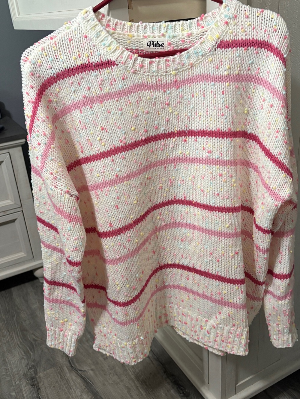 Cream & Pink Striped Knit Sweater